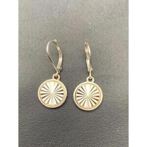 Crown Trifari Silver Tone Simple Dainty Sunburst Dangle Drop Leverback Earrings